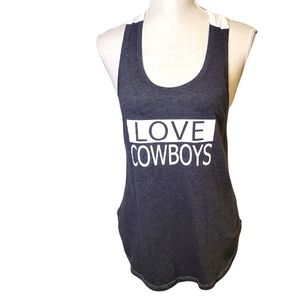 U-TRAU | Women's gray and white Love Cowboys twist-back tanktop. Size M. NWT.